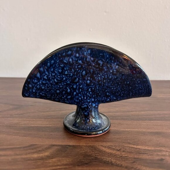 Vintage Mid-Century 70s Modern Blue Glazed Stoneware Napkin Holder Pottery - Picture 1 of 8